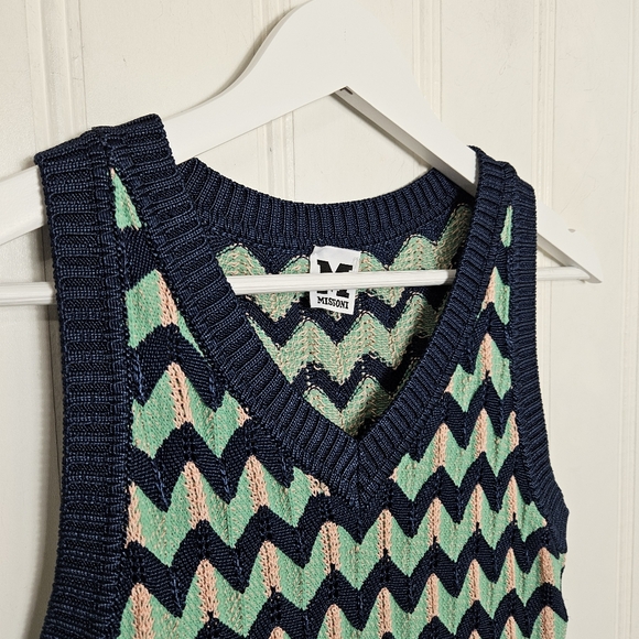 M Missoni Mint Chevron Sleeveless Sweater Dress Italy Size 10 A-Line Knit - Picture 5 of 16